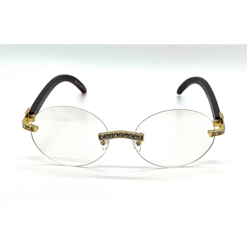 Fashion Sunglasses Men Rhinestone Wood Grain Frame Hip‎ Hop Shades Retro Classic